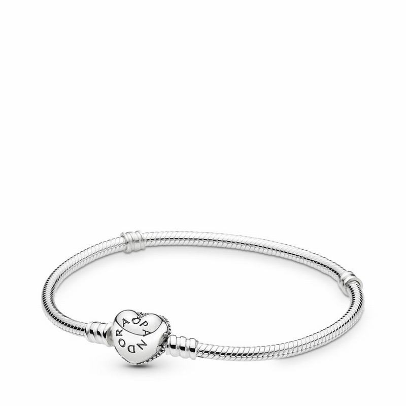 Pandora Moments Sparkling Heart & Snake Chain Bracelet - Sterling Silver/Cubic Zirconia - Canada | I